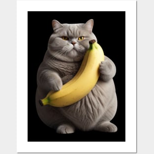 CUTE FAT CAT BANANA Posters and Art